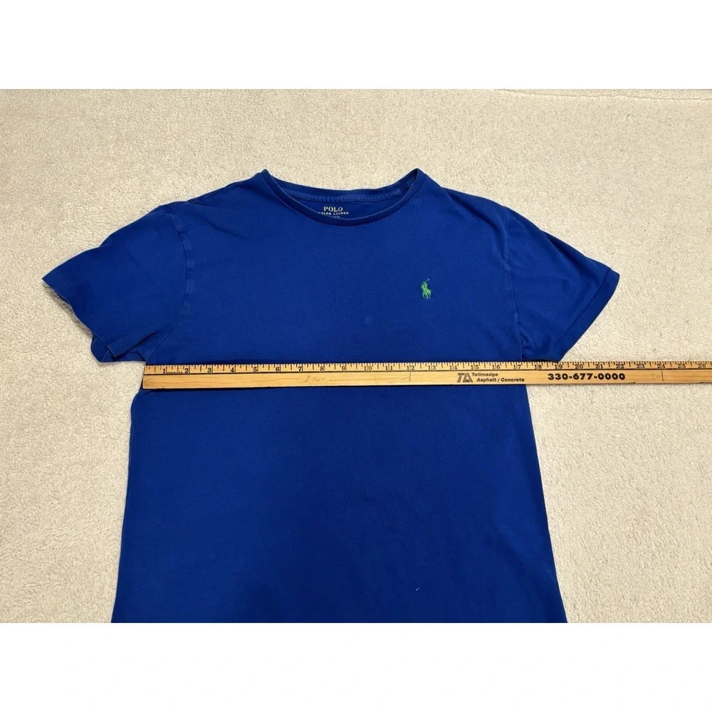 Polo Ralph Lauren Blue Jersey Crew Neck Short Sleeve Logo T-Shirt Men Sz Sm READ
